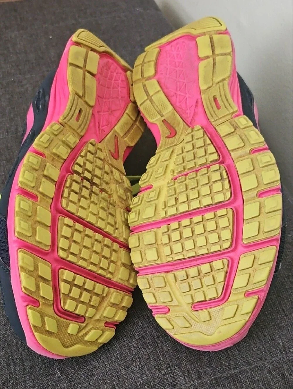 Nike Black Sneakers with Pink Swoosh and Neon Yellow Laces